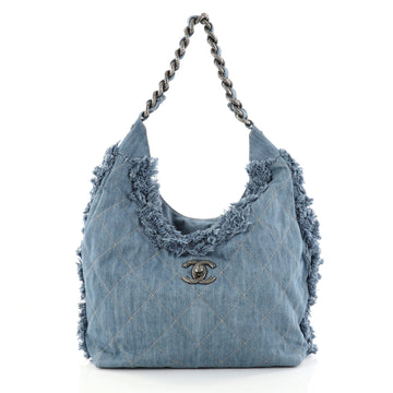 Chanel Chain Hobo Fringe Quilted Denim Medium Blue 2829603