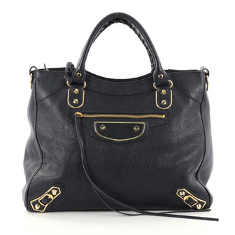 Balenciaga Velo Classic Metallic Edge Handbag Leather Blue 2829802