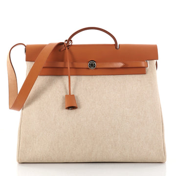 Hermes Herbag Toile and Leather MM White 2830105