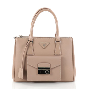 Prada Front Pocket Double Zip Lux Tote Saffiano Leather Pink 2830303