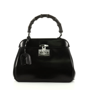 Gucci Lady Lock Bamboo Top Handle Bag Leather Medium Black 2830703
