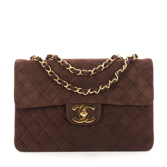 Chanel Vintage Classic Single Flap Bag Quilted Suede Maxi Brown 2833601