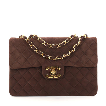 Chanel Vintage Classic Single Flap Bag Quilted Suede Maxi Brown 2833601