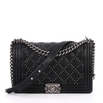 Chanel Boy Flap Bag Quilted Studded Distressed Calfskin New Medium Black 2833701