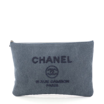 Chanel Deauville Pouch Denim with Sequins Large Blue 2833802