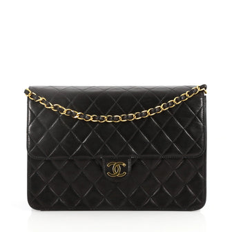 Chanel Vintage Clutch with Chain Quilted Leather Medium Black 2833901