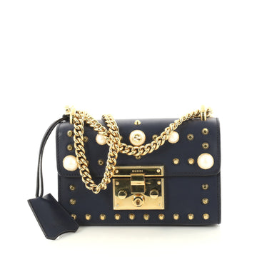 Gucci Pearly Padlock Shoulder Bag Studded Leather Small Blue 2834001