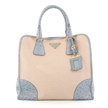 Prada Convertible Tote Canvas with Ostrich Large Blue 2835001