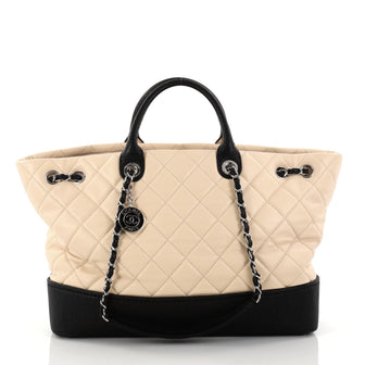 Chanel Coco Drawstring Shopping Tote Quilted Lambskin with Caviar Large Neutral 2835006