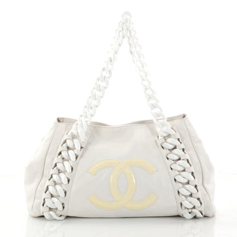 Chanel Resin Modern Chain Tote Calfskin East West White 2835007