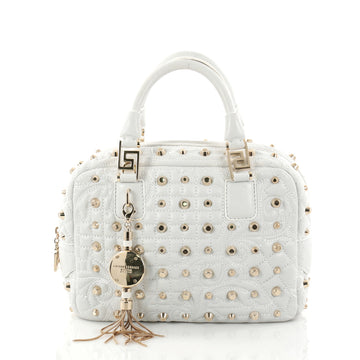 Versace Vanitas Zip Satchel Studded Barocco Leather Small Gray 2835014