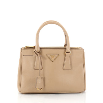 Prada Double Zip Lux Tote Saffiano Leather Mini Neutral 2837003