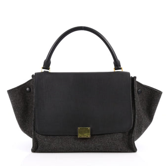 Celine Trapeze Handbag Leather and Felt Medium Gray 2837205