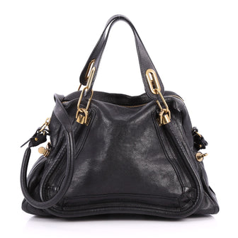 Chloe Paraty Top Handle Bag Leather Medium Black 2837404