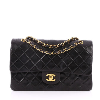 Chanel Vintage Classic Double Flap Bag Quilted Lambskin Medium Black 2838201