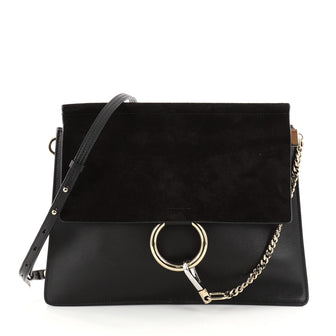 Chloe Faye Shoulder Bag Leather and Suede Medium Black 2839501