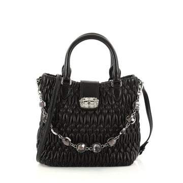 Miu Miu Crystal Tote Matelasse Leather Medium Black 2839901