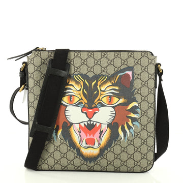 Gucci Flat Messenger Bag Printed GG Coated Canvas Medium Brown 2840001