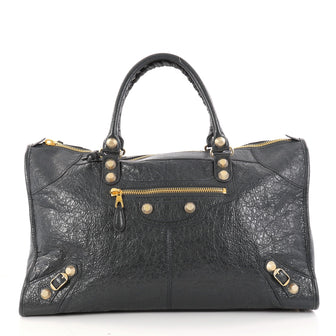 Balenciaga Work Giant Studs Handbag Leather Gray 2841101