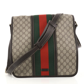 Gucci Vintage Web Flap Messenger Bag GG Coated Canvas Large Brown 2841505