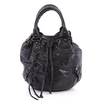 Balenciaga Pom Pon Classic Studs Handbag Leather Mini Black 2841702