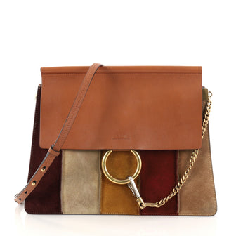 Chloe Faye Shoulder Bag Stitched Suede and Leather Medium Brown 2844801