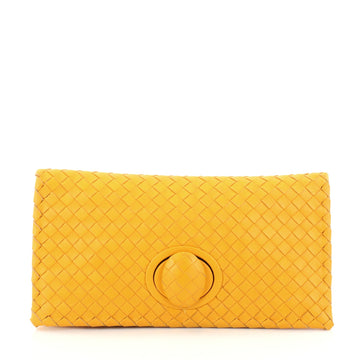 Bottega Veneta Fold Over Turnlock Clutch Intrecciato Nappa Yellow 2845505