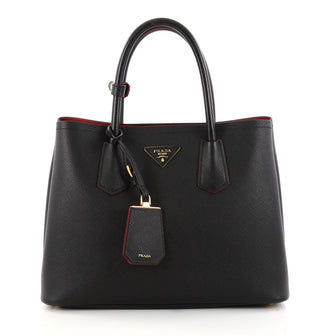 Prada Cuir Double Tote Saffiano Leather Small Black 2846004