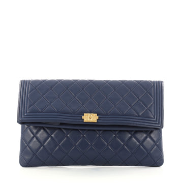 Chanel Boy Beauty CC Clutch Quilted Lambskin Blue 2846601