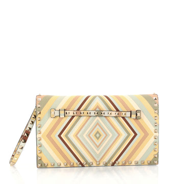 Valentino Rockstud 1975 Flap Clutch Striped Leather Medium Yellow 2846801