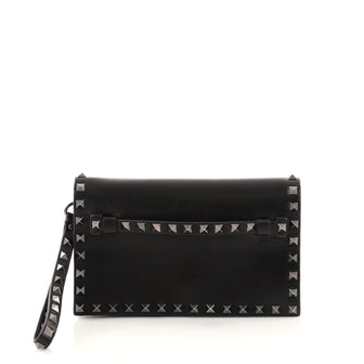Valentino Rockstud Flap Clutch Leather Small Black 2847501