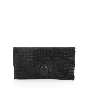 Bottega Veneta Fold Over Turnlock Clutch Intrecciato Nappa Black 2847901