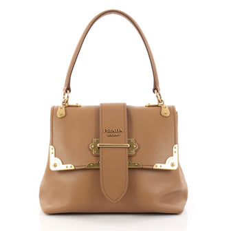 Prada Cahier Top Handle Bag Leather Medium Brown 2848801