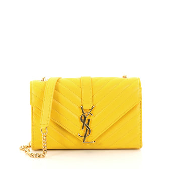 Saint Laurent Classic Monogram Satchel Matelasse Chevron Leather Small Yellow 2849301