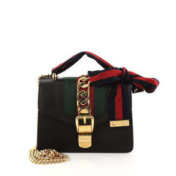 Gucci Sylvie Chain Shoulder Bag Leather Mini Black 2850901