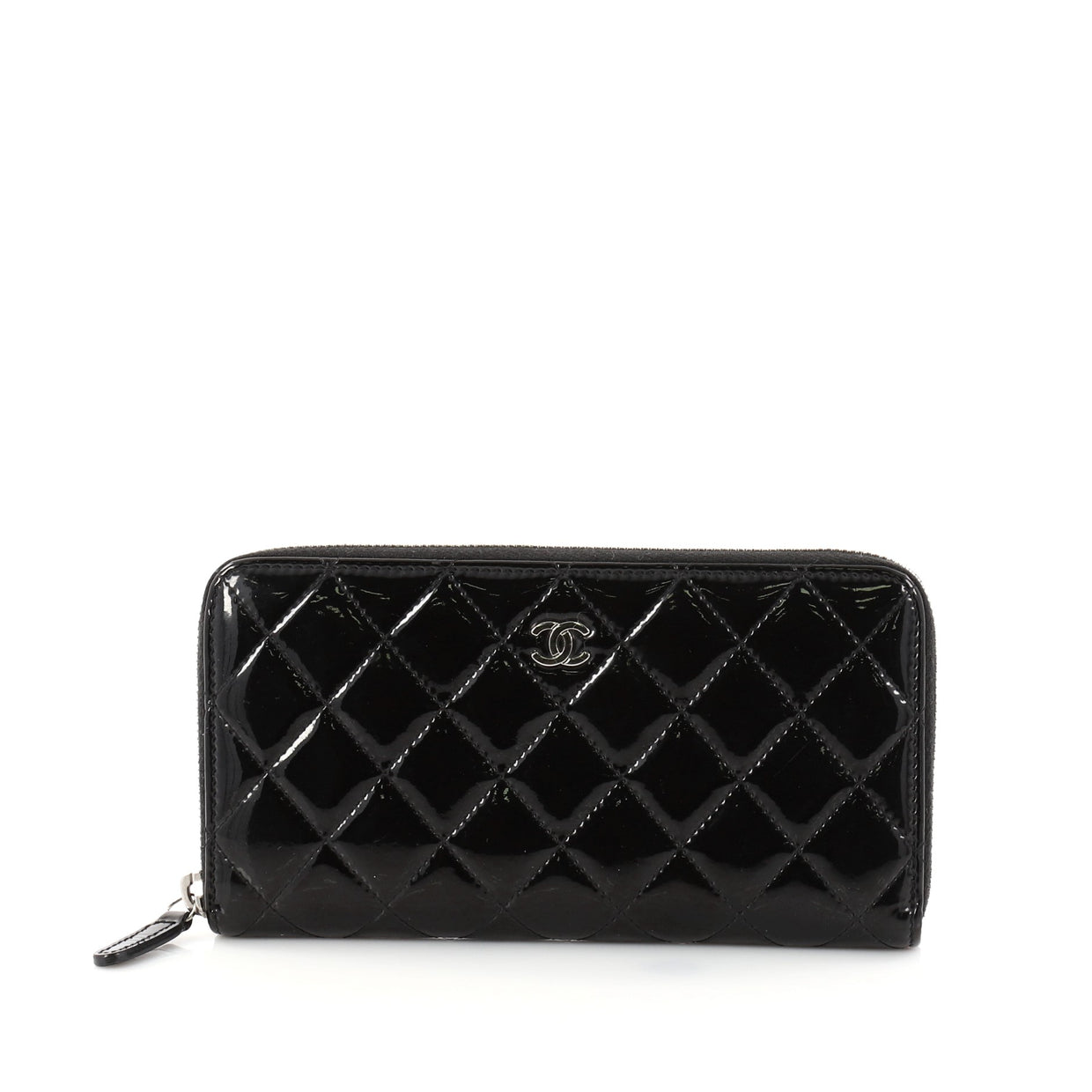Buy Chanel Zip Around Wallet Quilted Patent Long Black 2852202