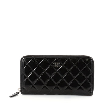 Chanel Zip Around Wallet Quilted Patent Long Black 2852202