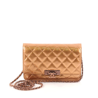 Chanel Golden Class Wallet on Chain Quilted Patent Brown 2852301
