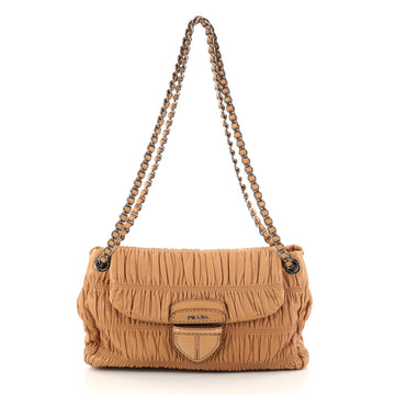 Prada Gaufre Chain Flap Shoulder Bag Nappa Leather Medium Brown 2852302