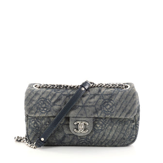 Chanel Chain Flap Bag Camellia Denim Medium Blue 2853304