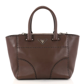 Prada Twin Pocket Tote Stitched City Calfskin Small Brown 2853403