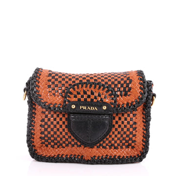 Prada Push Lock Flap Shoulder Bag Madras Woven Leather Small Orange 2853505