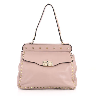 Valentino Rockstud Frame Top Handle Bag Leather Small Purple 2853601