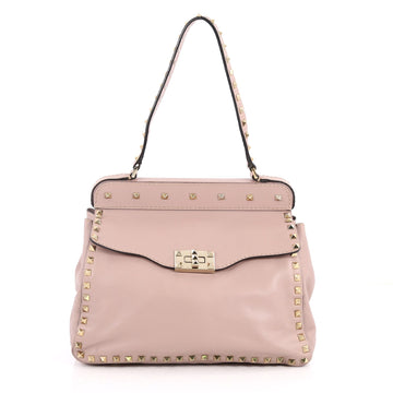 Valentino Rockstud Frame Top Handle Bag Leather Small Purple 2853601
