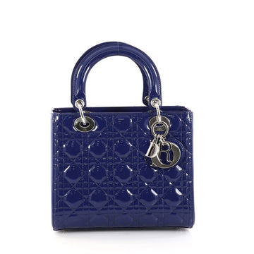 Christian Dior Lady Dior Handbag Cannage Quilt Patent Medium Blue 2855802