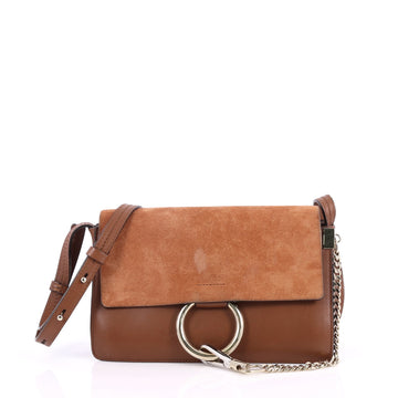 Chloe Faye Shoulder Bag Leather and Suede Small Brown 2856602