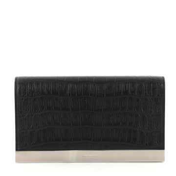 Saint Laurent Dayon Clutch Crocodile Embossed Leather Black 2856701