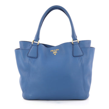 Prada Side Pocket Convertible Tote Vitello Daino Large Blue 2857103