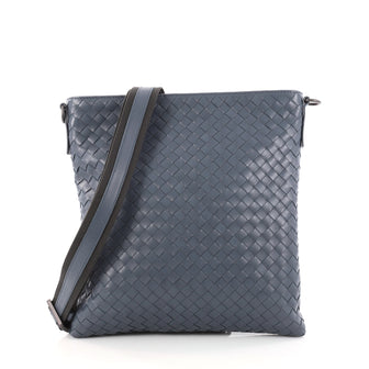 Bottega Veneta Flat Messenger Bag Intrecciato Nappa Medium Blue 2857104