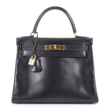 Hermes Kelly Handbag Blue Box Calf with Gold Hardware 28 2857501